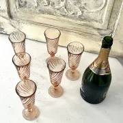 Champagne flutes set of 6, Rosaline luinarc swirl glass stemware