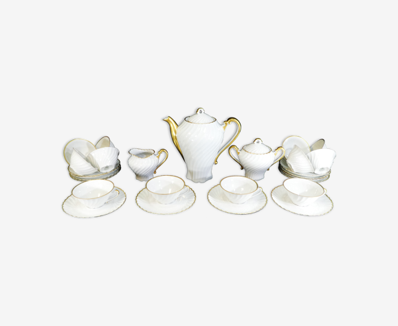 Service a café en porcelaine blanche et doré Limoges france