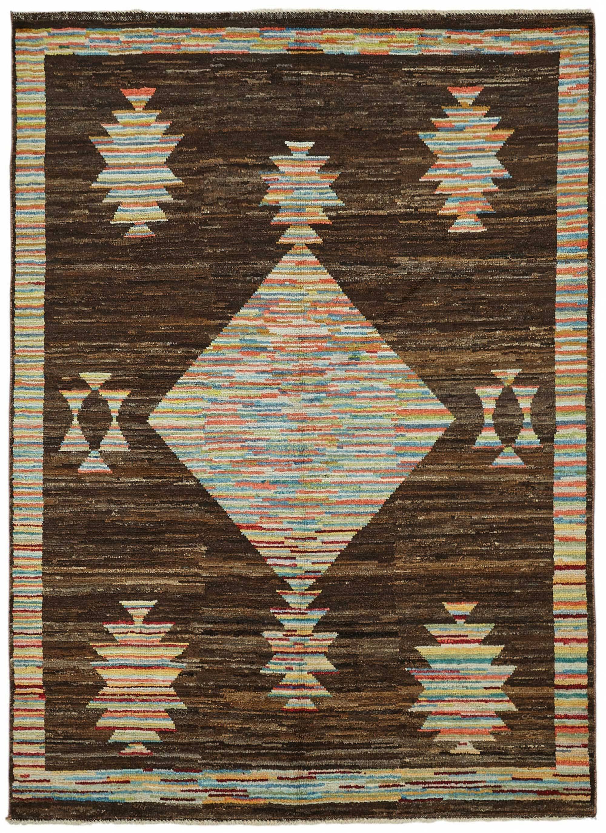 Handmade Tribal Decorative 173 cm x 238 cm Brown Wool Carpet