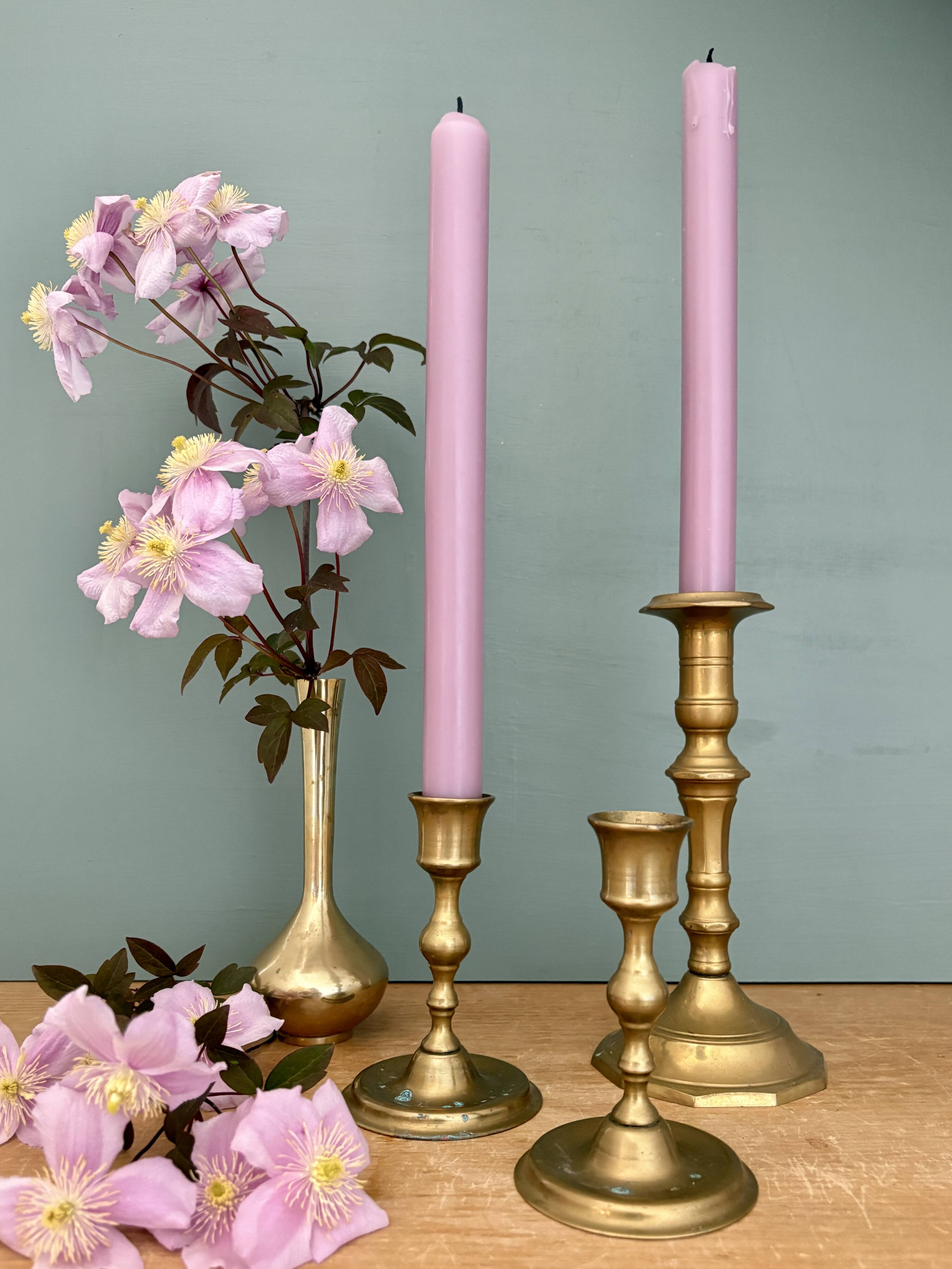 Set of 3 antique brass candle holders/candelabra.