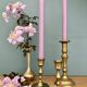 Set of 3 antique brass candle holders/candelabra.