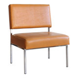 Modernist armchair in chromed metal and imitation leather, 50s/60s