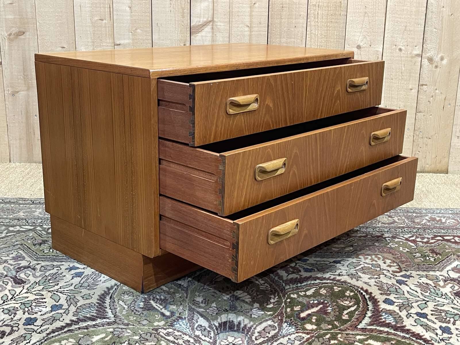 Low 3-drawer chest of drawers from the GPlan brand in teak from the 70s