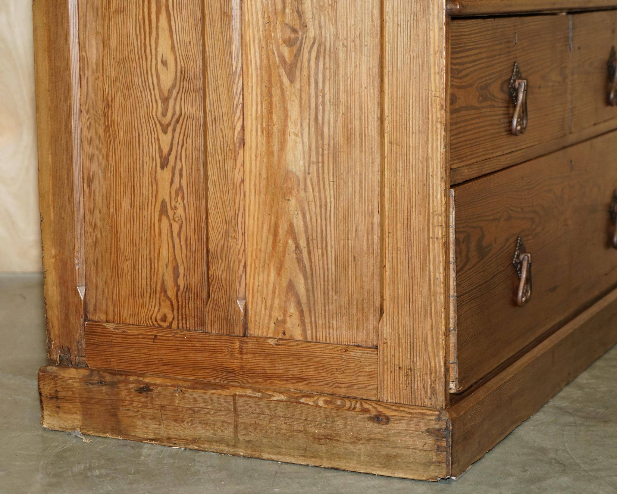 Antique Victorian pine governess buffet with sliding shelf.