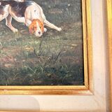 Oil Painting on Wood Panel with Golden Frame, English Hunting Dog