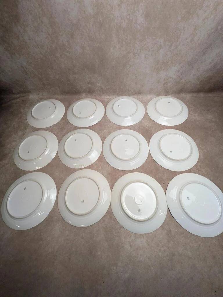 Set of 12 dessert plates in Limoges porcelain GDA France – floral design