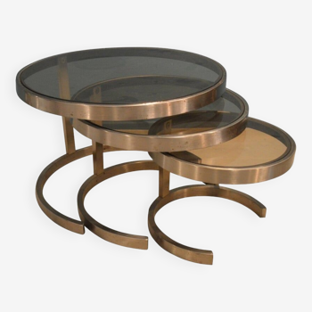 Steel and glass nesting coffee tables 1970