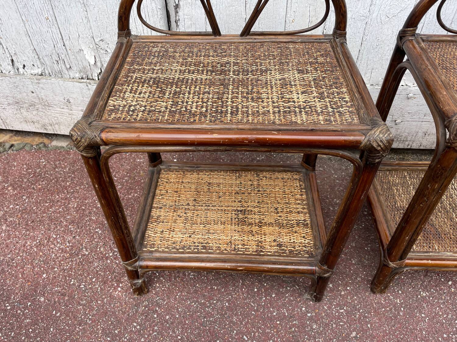 Pair of rattan wicker bedside tables