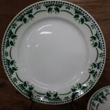 6 flat plates in white and green earthenware Saint Amand Terre de Fer