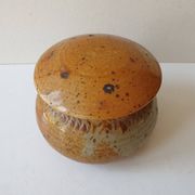 Pyrite stoneware ceramic candy box signed A (Signature to be identified)