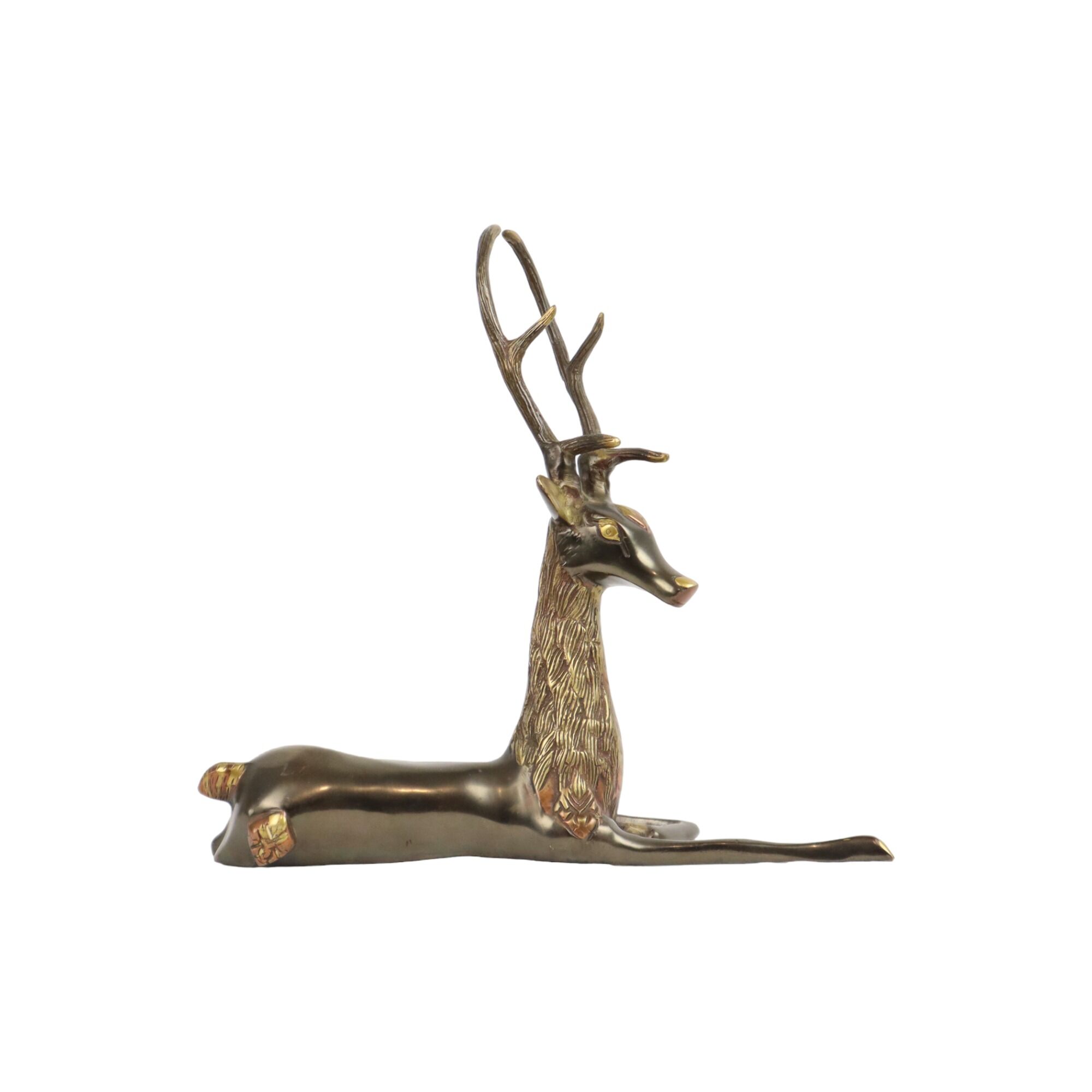 Deer sculpture copper reclining deer with antlers sarreid ltd 30cm
