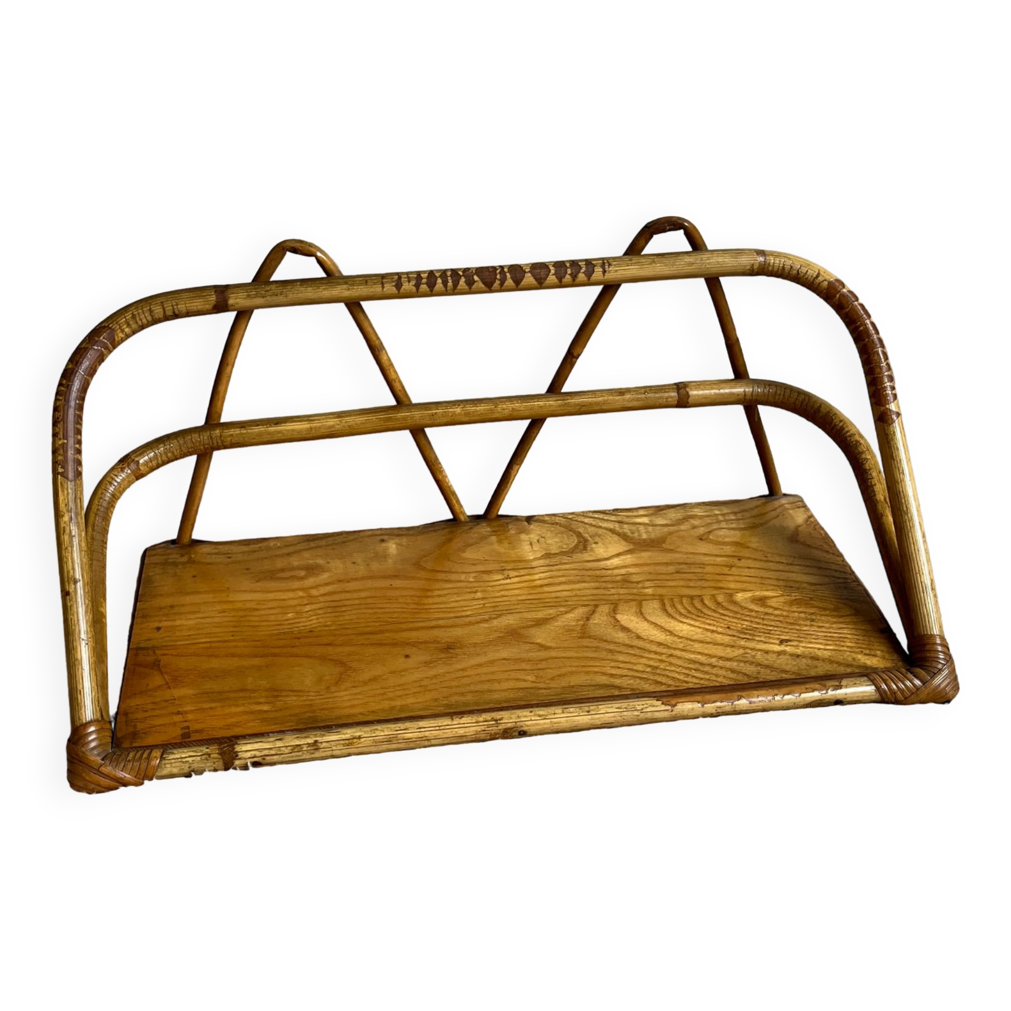 Bamboo wicker wall shelf from the 80s