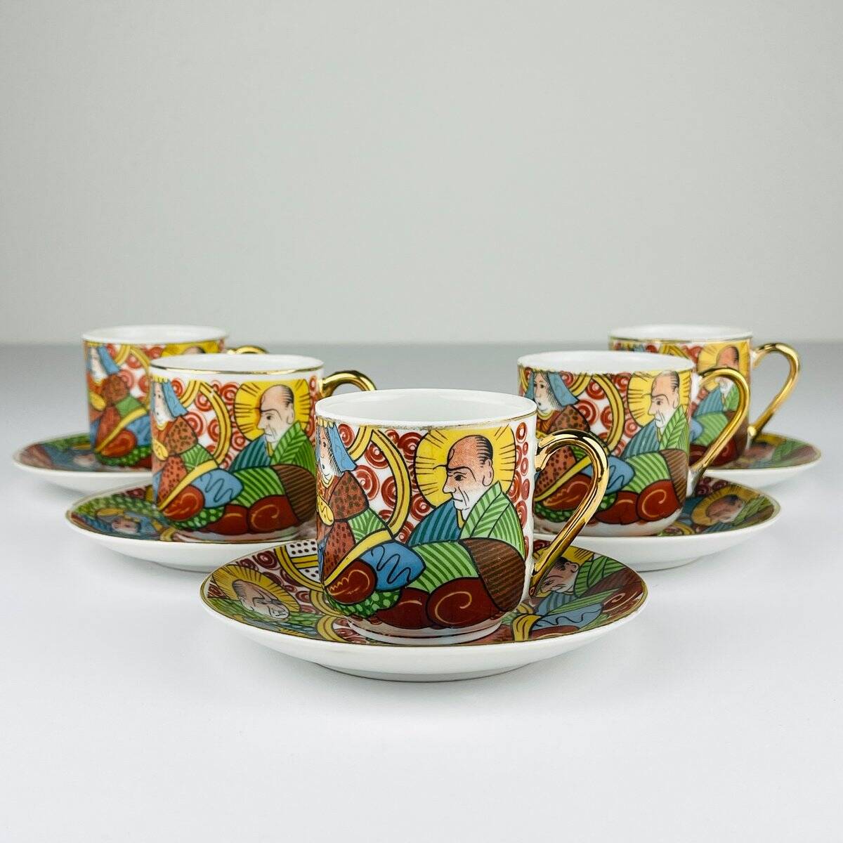 Japanese porcelain coffee service Lithophane Geisha, 1950s, set of 10.
