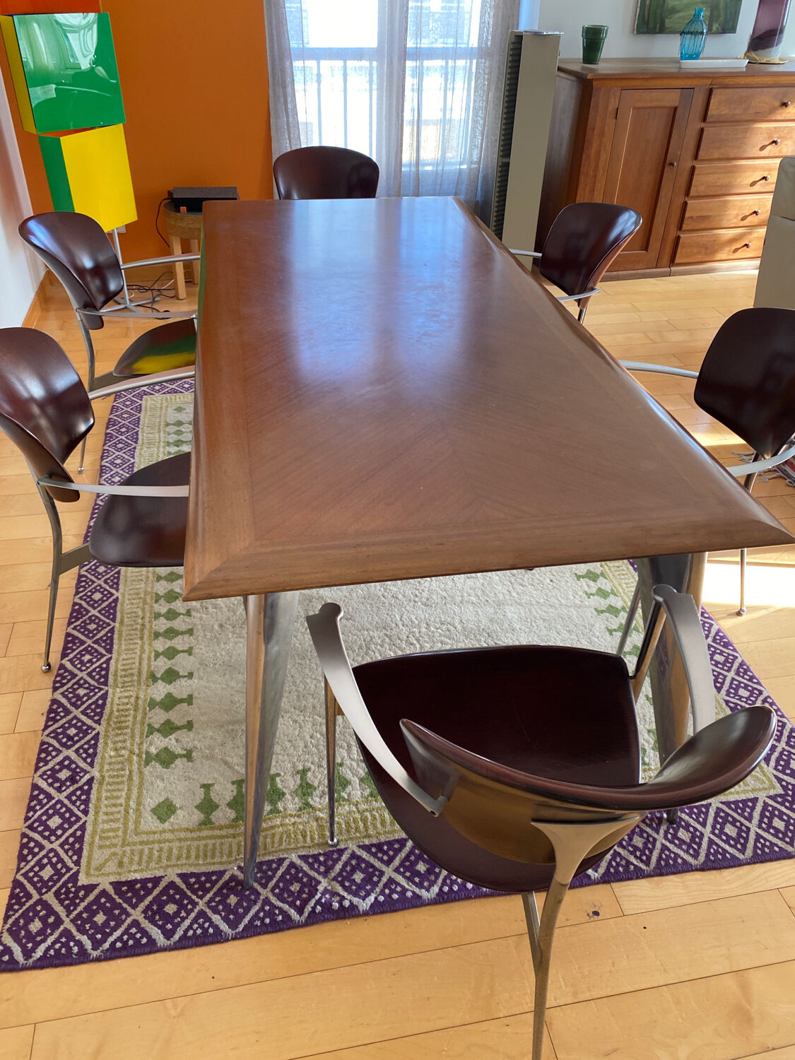 Vintage dining table by Aleph model M-series long by Philippe Starck 1987 African mahogany top