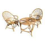 rattan garden set 2 armchairs and side table