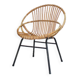 Fauteuil rotin pieds métal