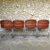 Seérie of 4 chairs Sabrina design Gastone Rinaldi for Rima, tawny leather, 1970