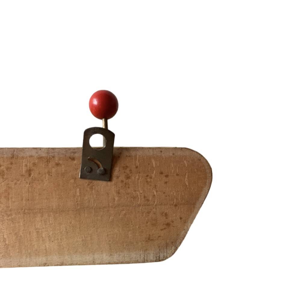 Vintage wooden wall coat rack - triple coat hook with red balls