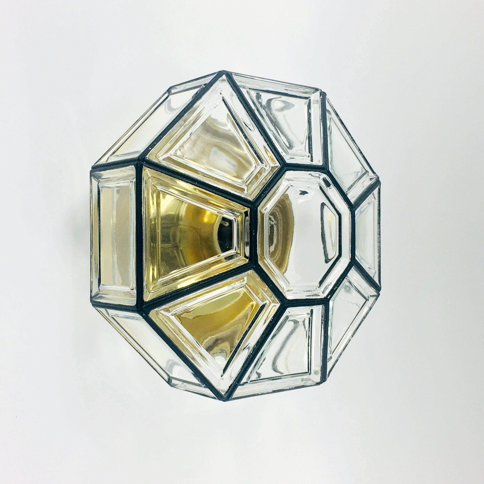 Mid-Century Minimalist Flush Mount/Ceiling Lamp in Glass and Iron from Limburg, Germany, 1960s