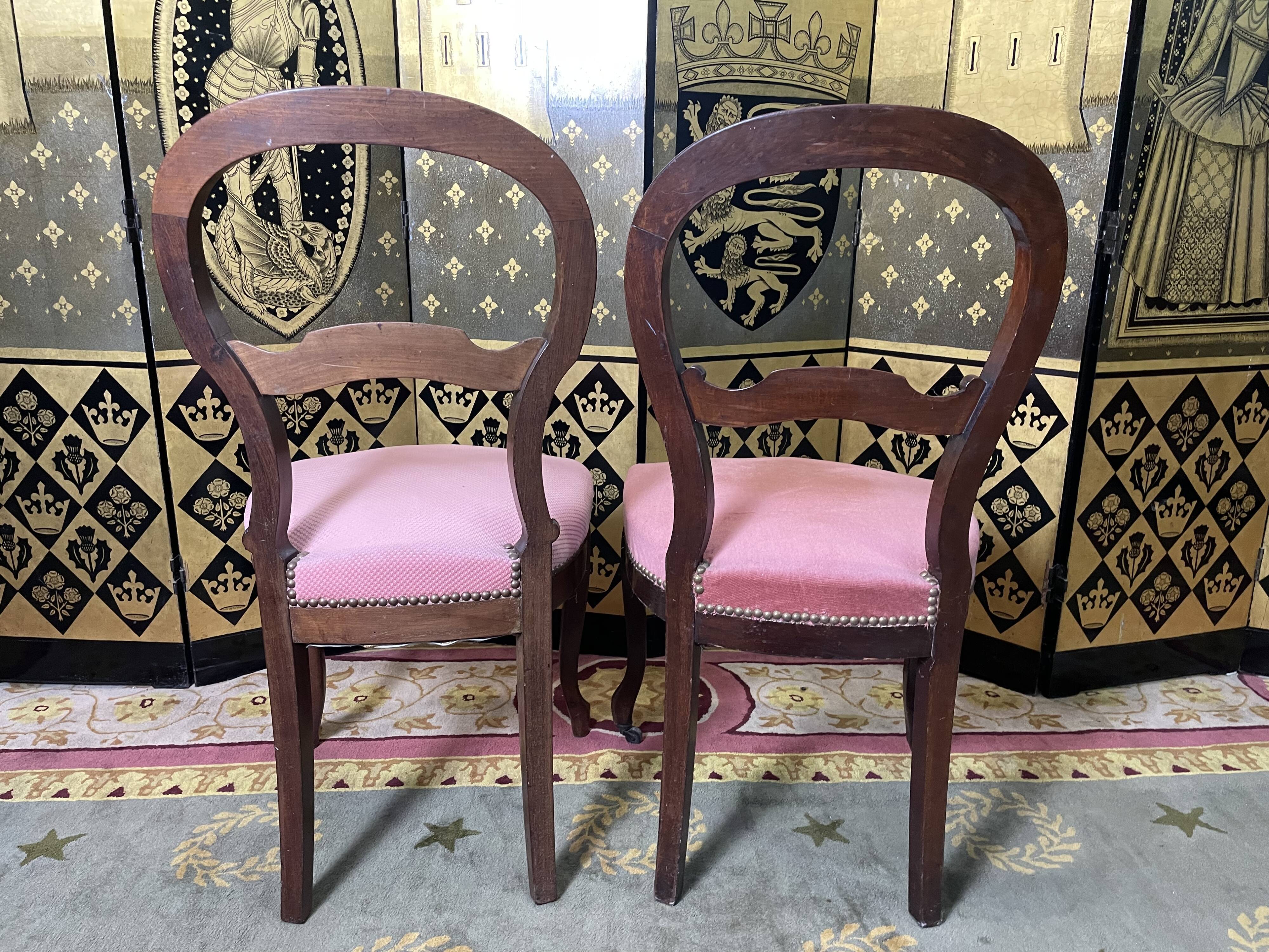 Suite of 6 Louis Philippe pink velvet chairs