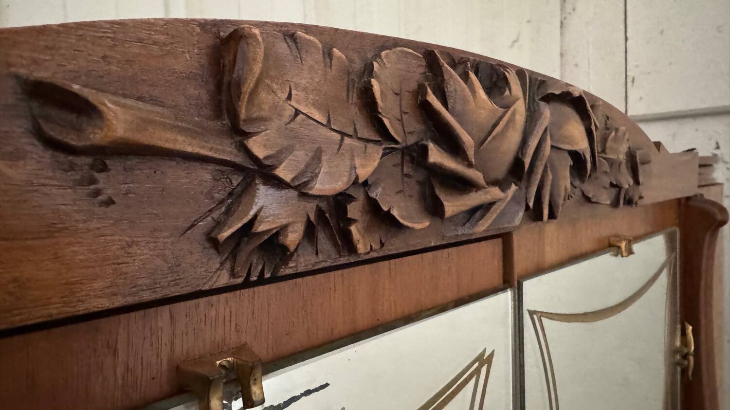 Art Deco style walnut mirrored wardrobe