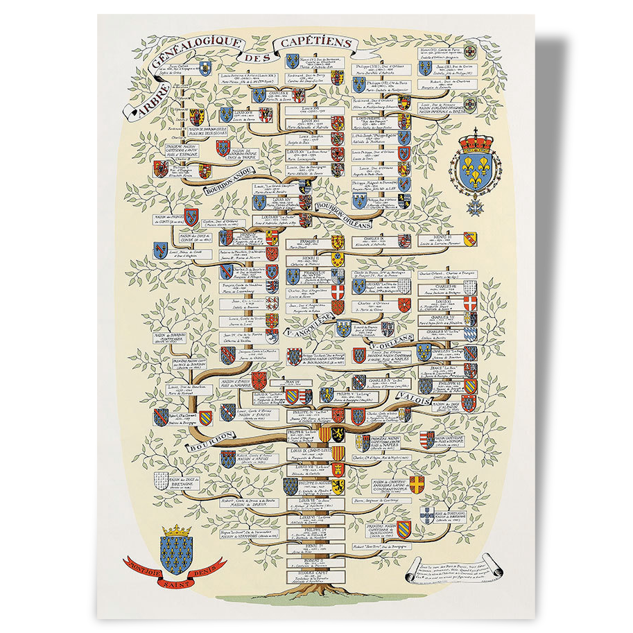 Poster en couleur généalogie des rois de France Selency