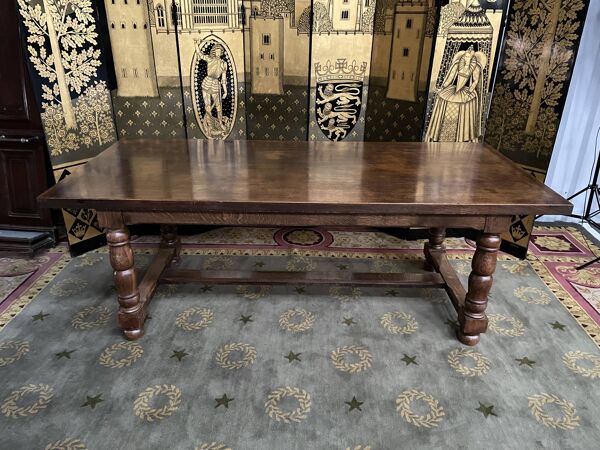 Table de ferme de style louis xiii chêne massif + 2 allonges