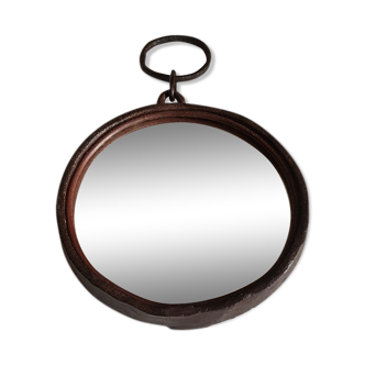 Round wrought iron mirror in the 1950s - 21cm