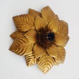 Wall light, ceiling light sun foliage in gold metal, vintage ceiling light. 70s - 80s
