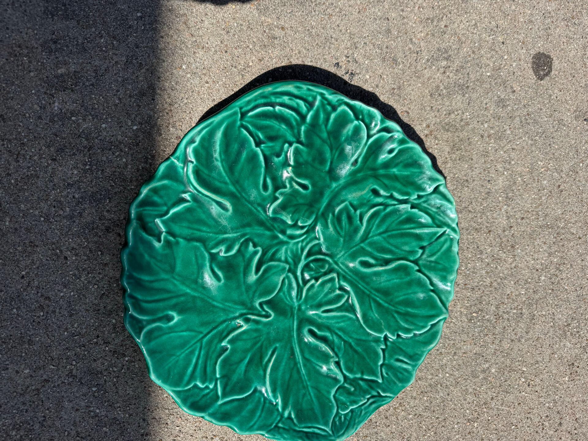 Majolica plate with vine leaves, old Digoin.
