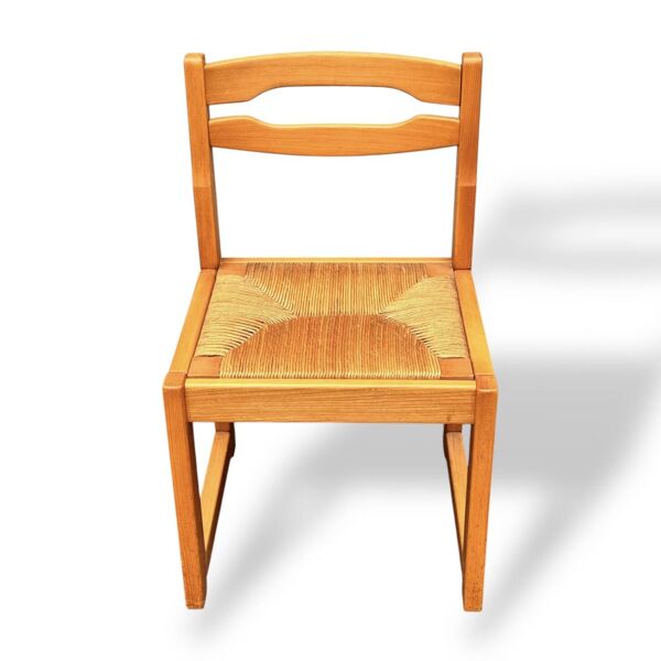 Suite de 4 chaises traîneau en orme et paille Maison Regain