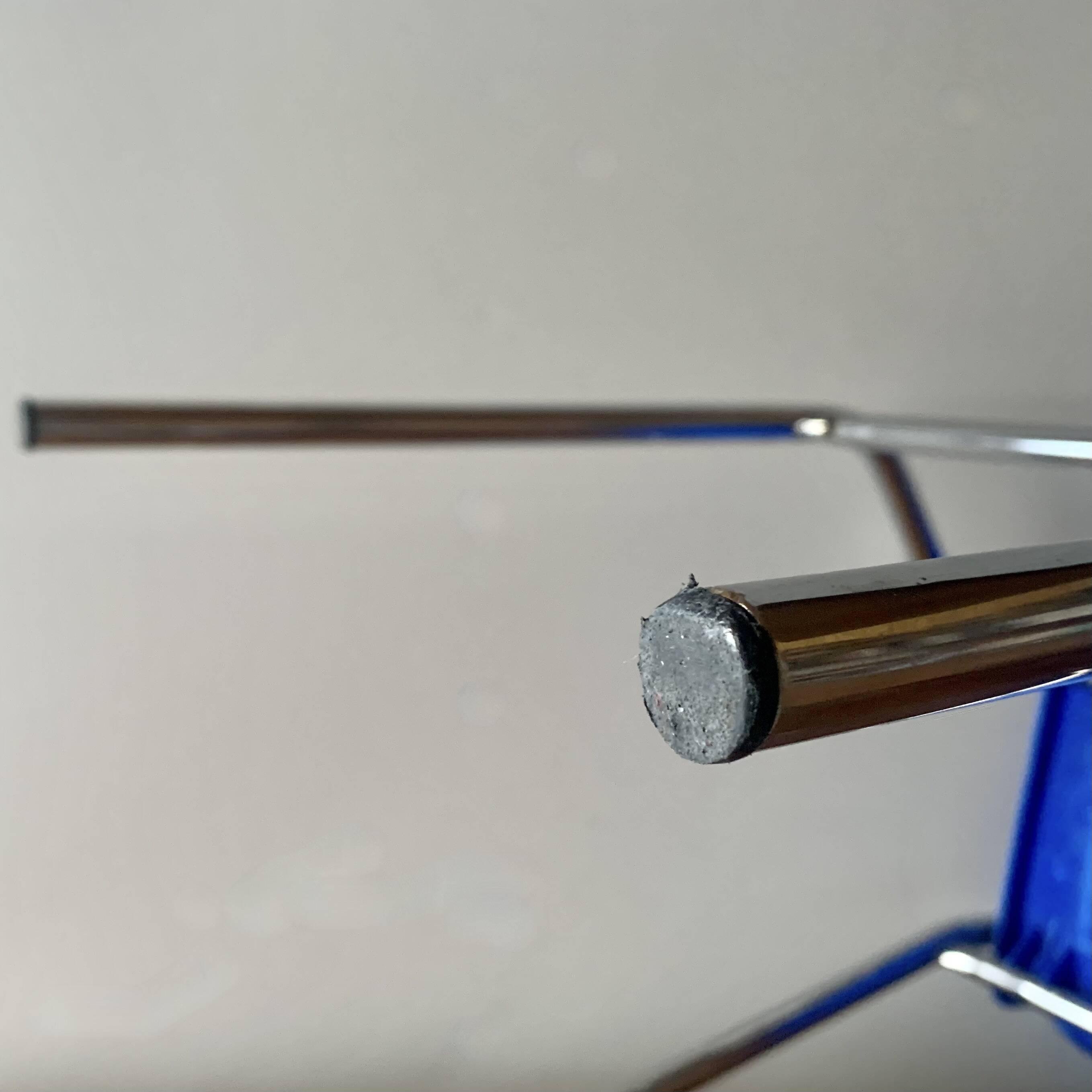 Vintage high chair for children in chrome metal and blue plastic