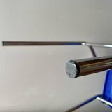 Vintage high chair for children in chrome metal and blue plastic