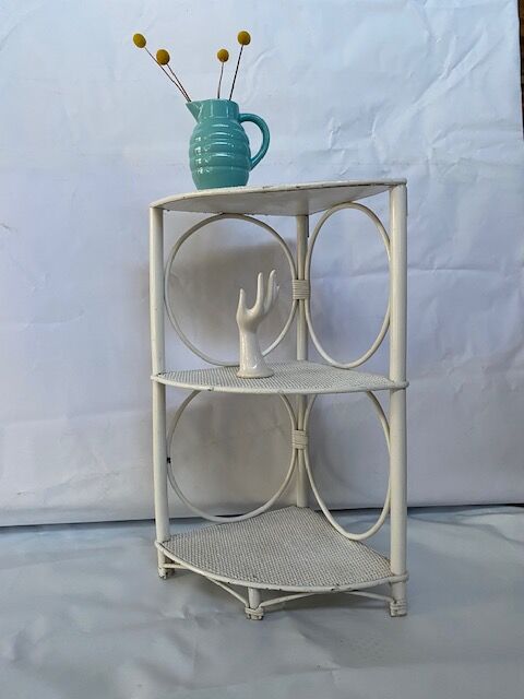 White rattan angle shelf