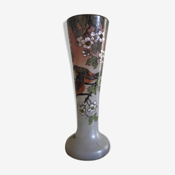 Art Nouveau vase in e-painted glass by Legras