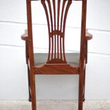 Art Nouveau armchair, wooden armchair with green leather seat, guimard style legs, living room, library