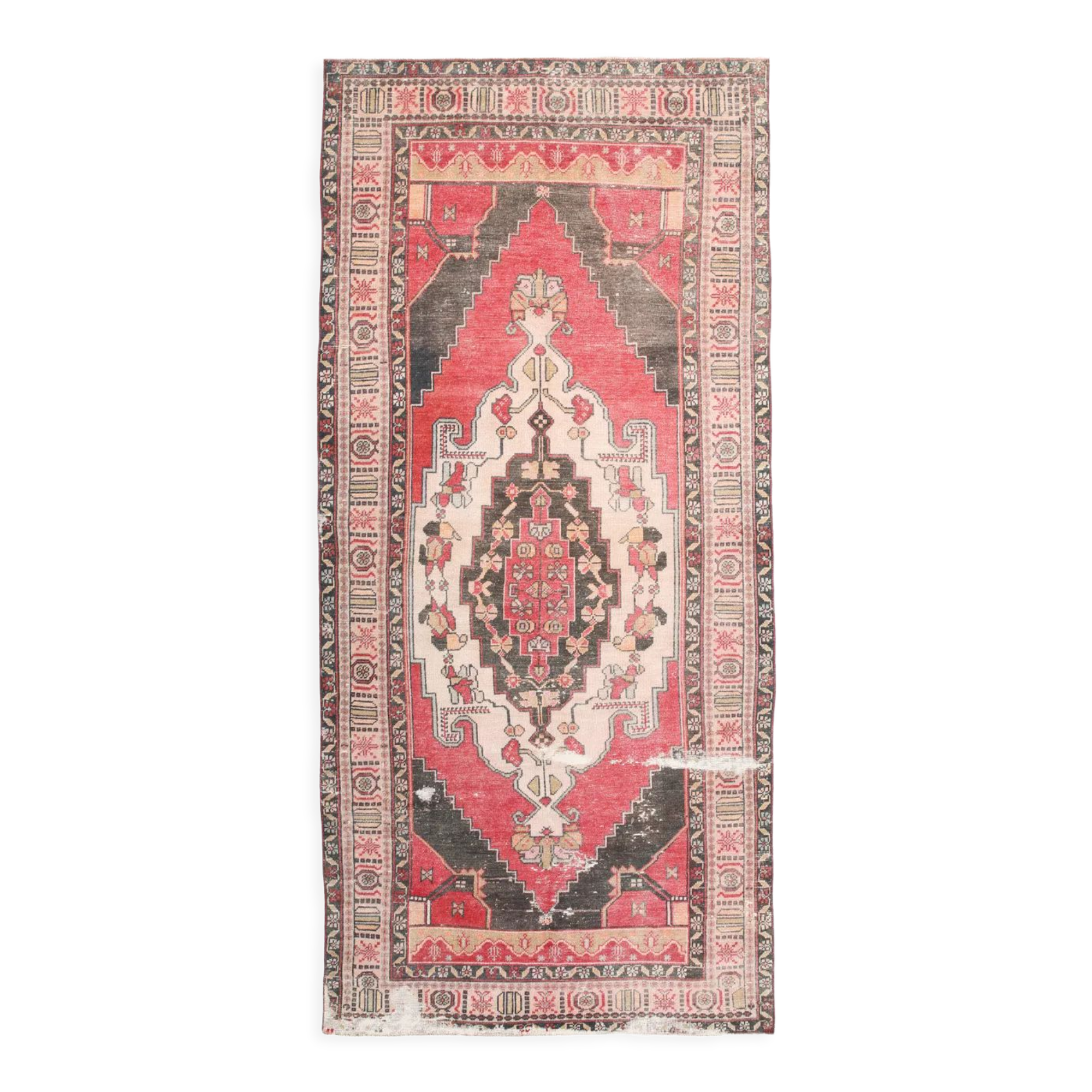 4x10 red & beige wool vintage rug 140x301cm