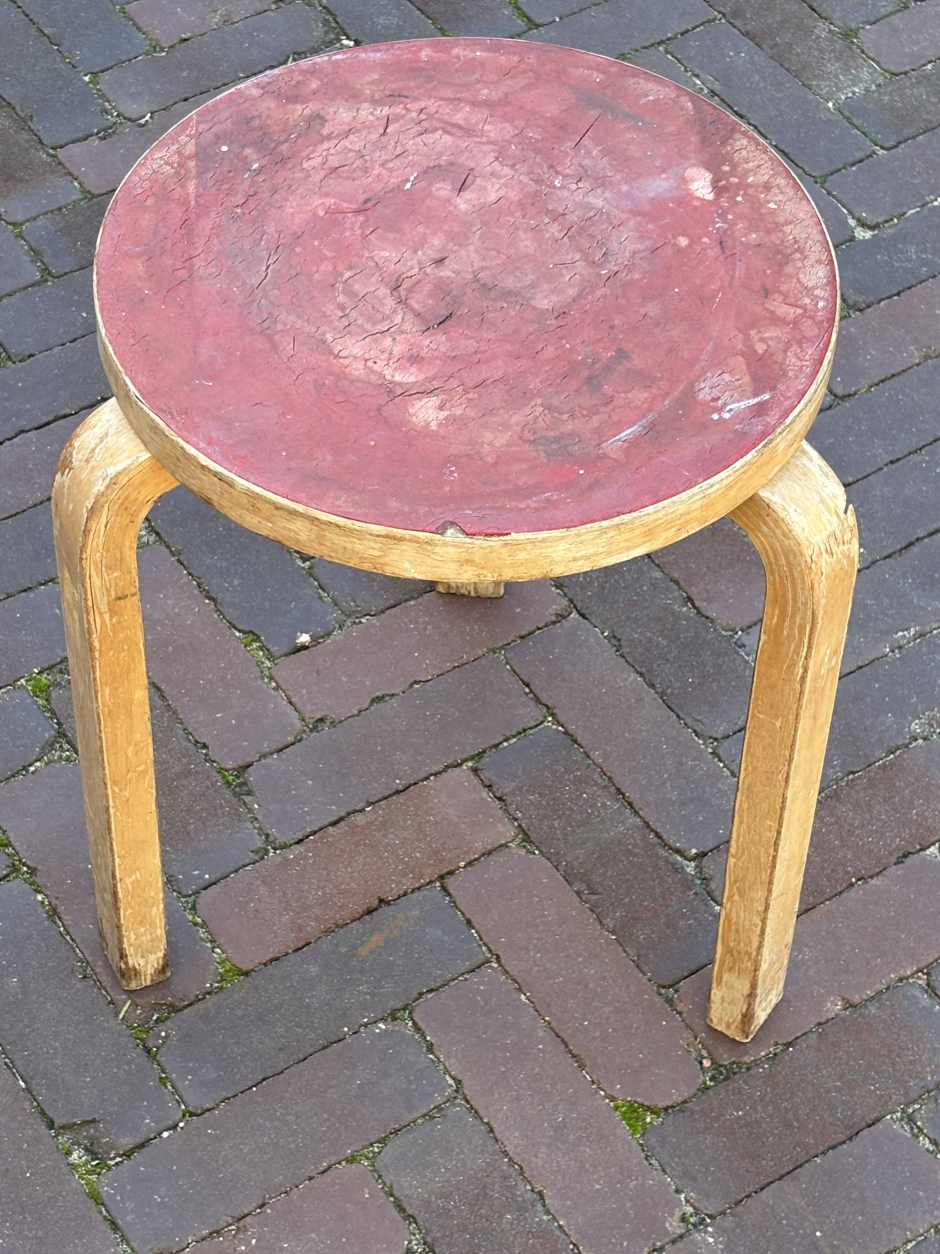 Alvar Aalto Artek Stool 60 Finland 1950s Vintage Birch Original Patina