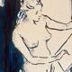 Tableau encre bleu indigo « modele féminin dessinant dans l.atelier »