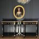 Pair of Louis XVI Style Black Lacquered Wood Console Tables