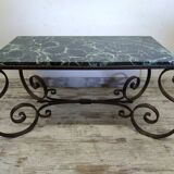 Wrought iron and marble coffee table