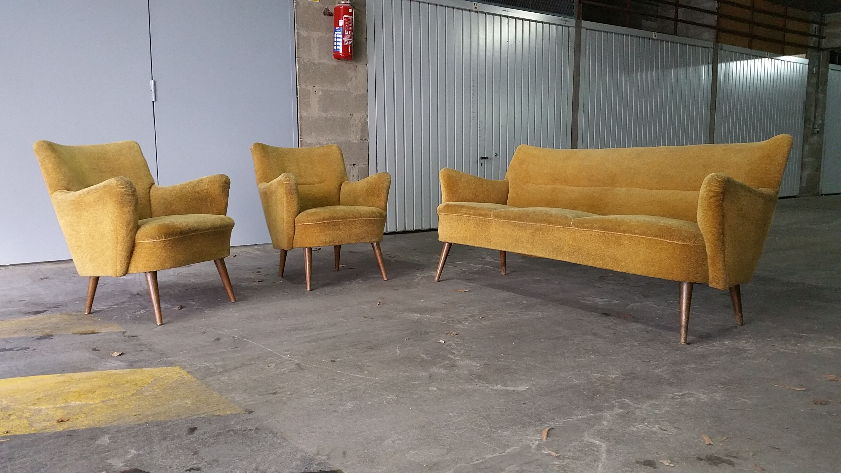 Set of lounge couch sofa 2 chairs 50s vintage