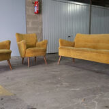 Set of lounge couch sofa 2 chairs 50s vintage