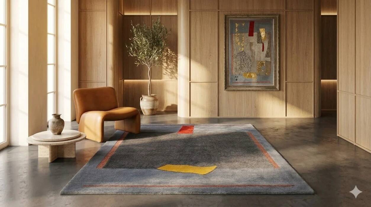 Tisca modernist hand-tufted wool rug France 1980s
