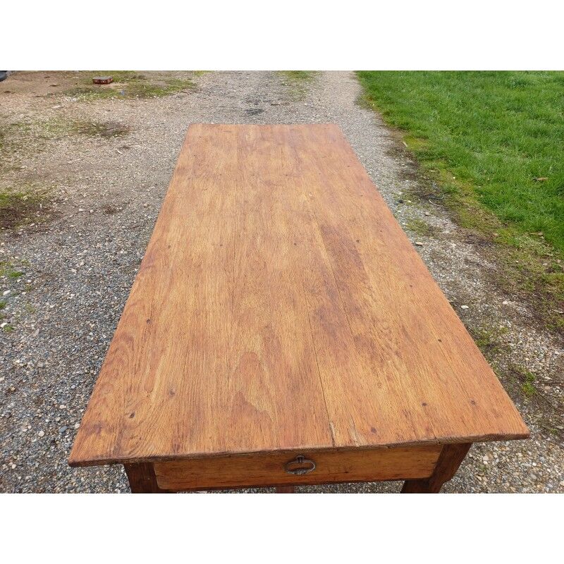 19th century country farmhouse table in walnut and pine, with 3 drawers