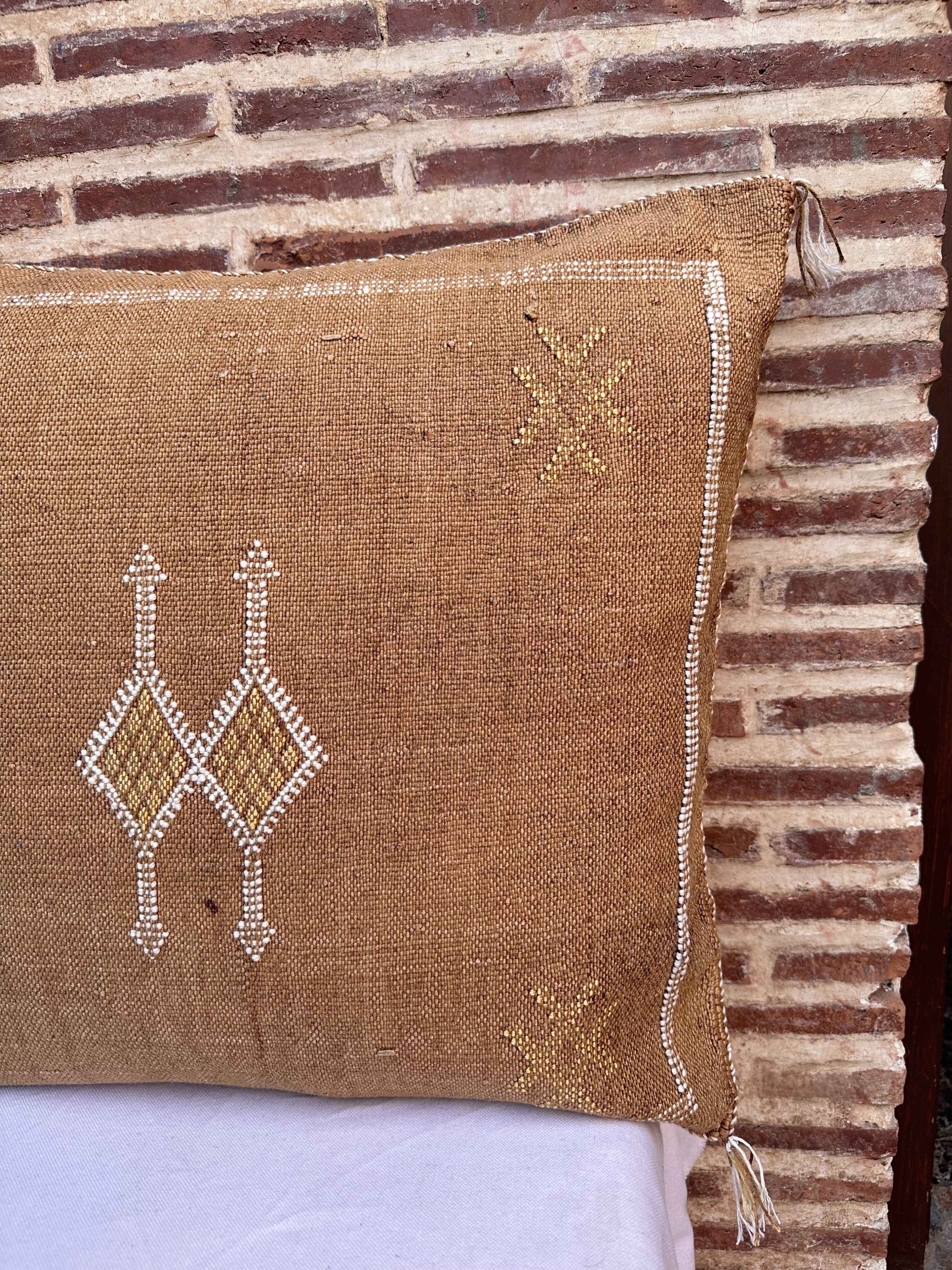 Handmade Moroccan silk cushion cover, cactus pattern