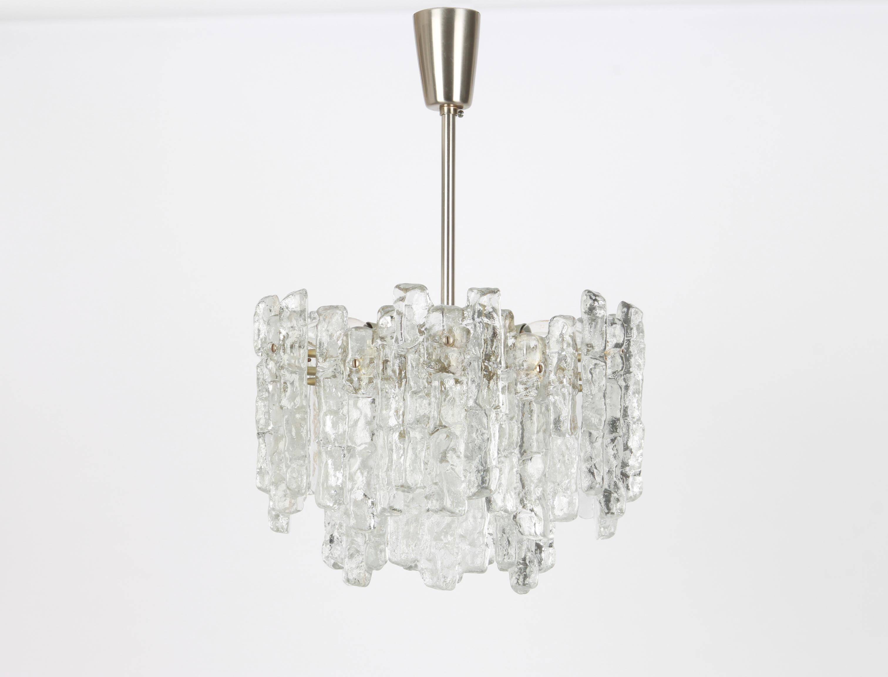 1 of 2 large ice glass chandeliers by Murano, Kalmar, Austria, 1960s