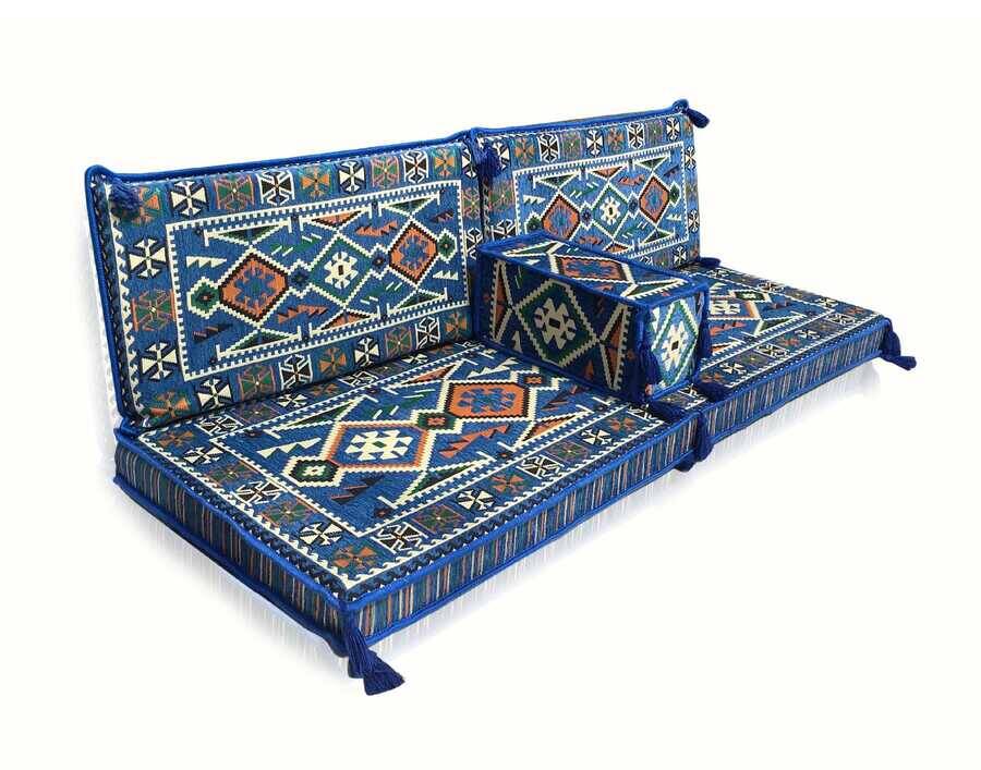 Anatolian Floor Couch, Blue Floor Sofa, Arabic Majlis Seating