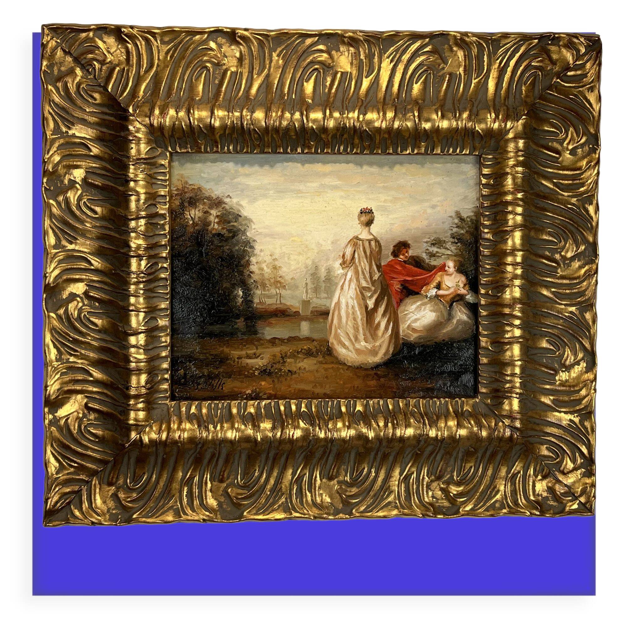 Painting / oil on canvas signed (romantic scene) very well framed