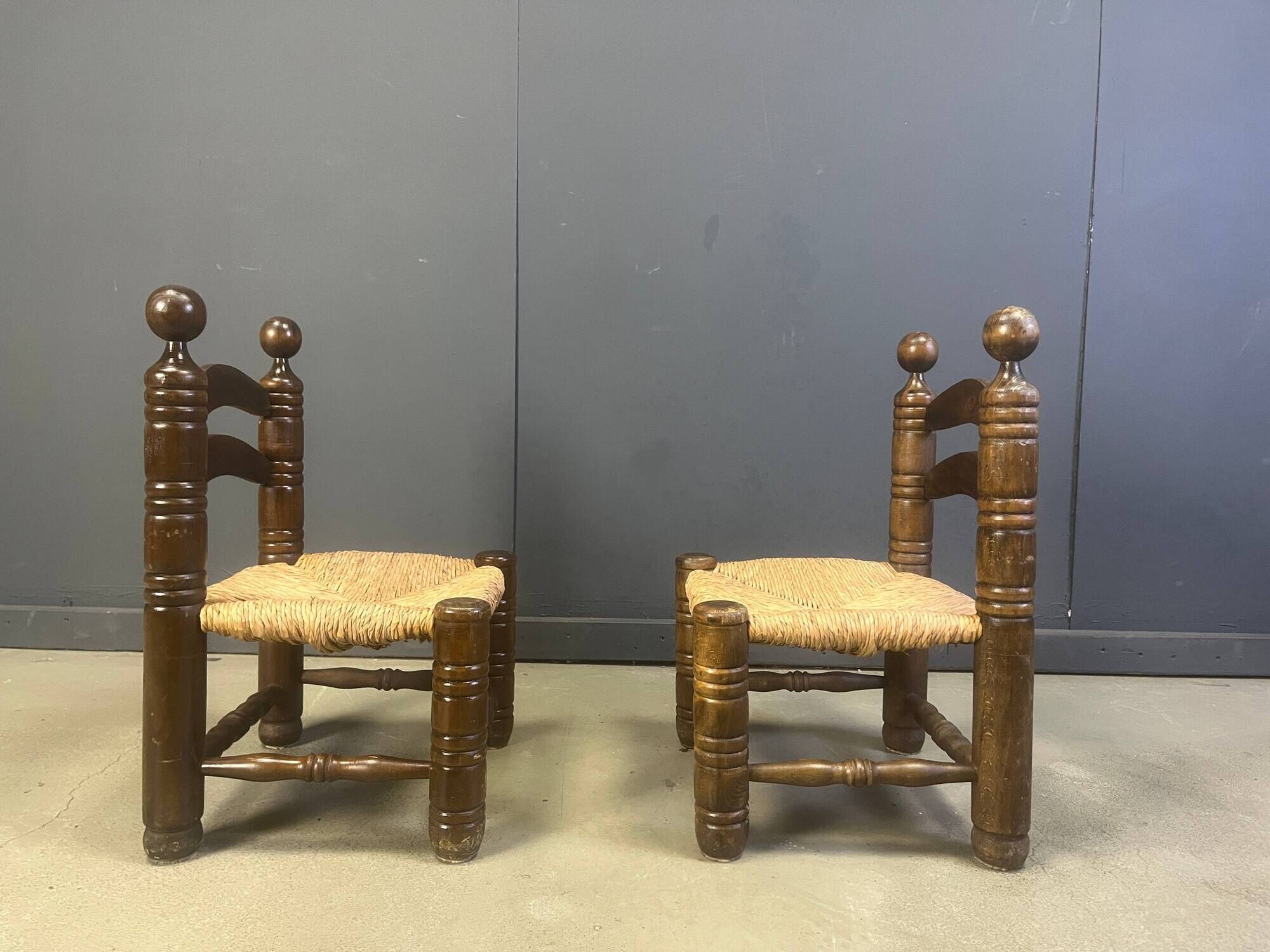 Charles Dudouyt (attr) brutalist children's chairs, set of 2, 1960s